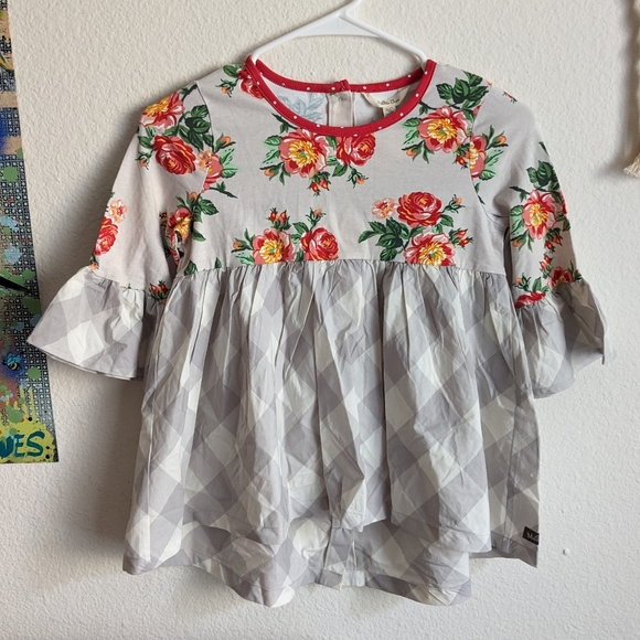 Matilda Jane NWT Girls Castles In The Air Tunic Size 10 Grey Floral Plaid Top - Picture 2 of 8